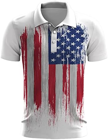 Zefotim 4 ביולי חולצות פולו גברים כפתור שרוול קצר למטה חולצות דגל אמריקאיות טשירט גולף דקיקים מזדמנים