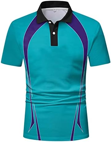 חולצות גולף פולו של XXBR לגברים, צמרות טניס מזדמנים של קיץ שרוול קצר כפתור רזה כפתור פונה צוואר פסים חולצת ספורט
