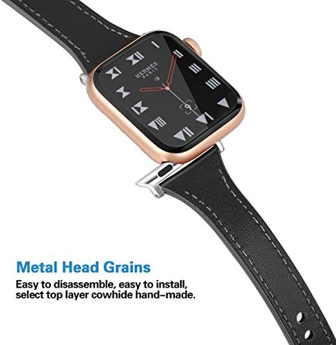רצועות עור דקיקות של Mtozon תואמות את Apple Watch 41 ממ/40 ממ/38 ממ סדרת רצועות IWatch 8/7/6/SE/5/4/3/2/1, החלפה רכה ספורט עור רך, שחור