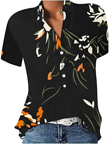 חולצת כפתור לנשים הדפס פרחוני חולצת טריקו קיץ שרוול קצר V חולצות צוואר 2023 טוניקות חולצות אופנה לנשים