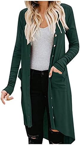 מעיל רופף מזדמן של נשים בצבע אחיד ארוך גדול מדי גודל סרוג כפתור עם שרוולים ארוכים מעיל קרדיגן עם צווארון עם כיסים