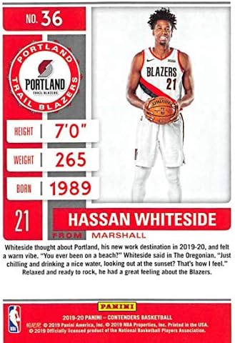 2019-20 מתמודדים של פאניני כרטיס עונה מס '36 חסן וויטסייד פורטלנד שביל בלייזרס NBA כרטיס מסחר בכדורסל