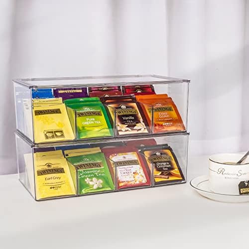 פוריקון 2 חבילה מקרר ארגונית בינס יכול מתקן אחסון מחזיק צרור עם 2 חבילה פלסטיק תה תיק ארגונית ברור תה תיק מחזיק עם מכסה