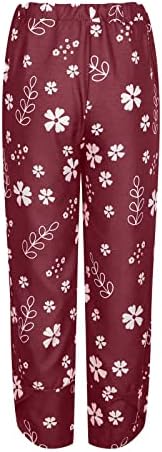 מכנסי רגל רחבים של CHGBMOK למכנסי טרקלין אלסטיים אלסטיים של נשים מכנסיים נוחים קצוצים פרחים עם כיסים