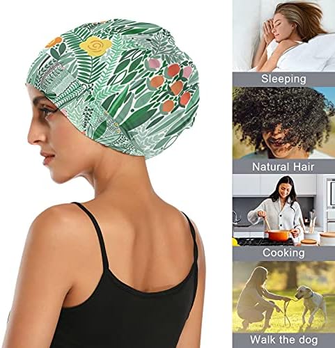 כובע עבודות זרעים כובע שינה כפיות מצנפת צמחים טרופיים פרחים פרחים פרחוניים ירוקים נמשכים לנשים ניילון לילה של הלבשת שיער