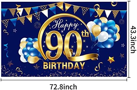 קאואיורק שמח יום הולדת 90 באנר קישוטים לגברים-כחול זהב 90 רקע ספקי צד שנה ישן תמונה רקע סימן דקור, כחול 90