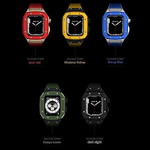 CNHKAU ללהקת Apple Watch Series 8 Silicone Watch Band + Case Watch Watch 45 ממ 44 ממ 42 ממ ערכת Mod Frame Frame