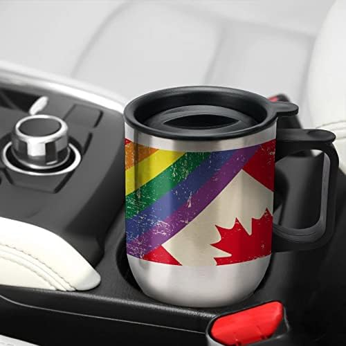 דגל הלהטבי הומוסקסואלי של Grunge עם דגל קנדה ספל קפה מפלדת נירוסטה כוס מבודד ואקום עם מכסה וידית