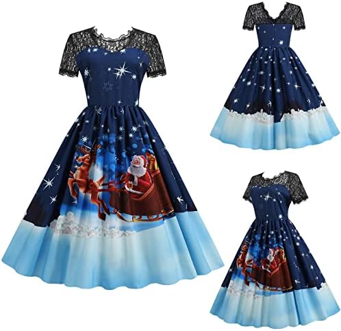שמלות וינטג 'של נשים בגודל משנות החמישים הדפס חג המולד תחרה תחרה שמלת קוקטייל קוקטייל ערב מסיבת ערב שמלת נדנדה