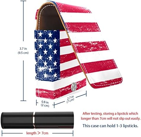 אמריקאי דגל קטן שפתון מקרה עם מראה עבור ארנק, עמיד עור קוסמטי איפור מחזיק, נייד נסיעות קוסמטי ערכת אחסון