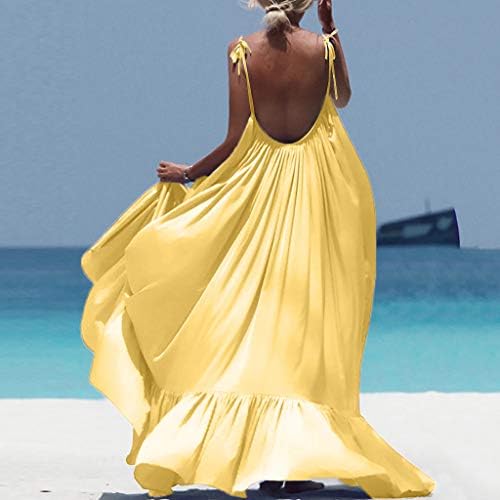 שמלות קיץ מזדמנים של ליסטה לנשים חוף רופף מזדמן שמלת מקסי ללא גב שמלת בוהו ללא שרוולים שמלת שמש ארוכה