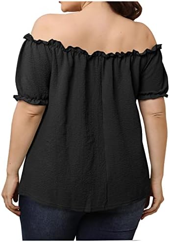 חולצת חולצה לנשים סתיו קיץ 2023 מהכתף שרוול קצר צוואר צוואר כותנה בסיסית חולצה בגודל פלוס PT PT