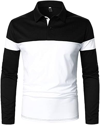 XZHDD שרוול ארוך חולצות פולו לגברים, צוואר כפתור קדמי קדמי פונה כלפי מטה טלאים מפוספס