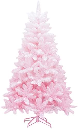 Xfxdbt 5.9ft שיפוע ורוד עץ אורן חג המולד מלאכותי, עץ חג המולד מואר מראש מואר.