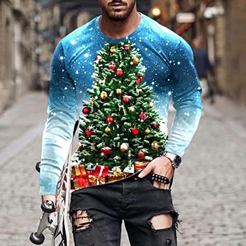 Sinzelimin Men שרוולים ארוכים חולצת טריקו אופנה חג המולד 3D דפס ריאליסטי טייז חולצת צוואר עגול סוודר סווטשירט סווטשירס.