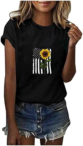 חולצת דגל אמריקאית לנשים הדפסים חולצות שרוול קצר חולצות יום עצמאות