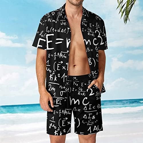 פורמולה מתמטית גברים 2 חלקים הוואי סט מכפתור חולצות שרוול קצר מכנסי חוף רופפים מתאימים