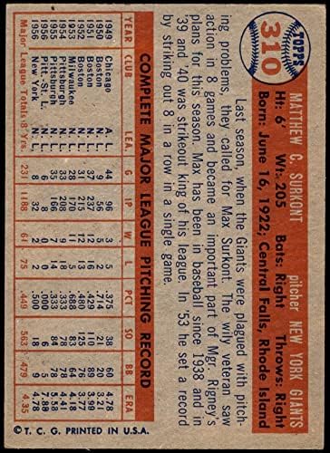 1957 Topps Baseball 310 Max Surkont סדרה קשוחה מצוינת על ידי כרטיסי Mickeys