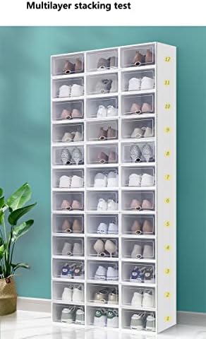 קופסת אחסון נעליים של Huksxz, מארגן נעליים מפלסטיק ברורה לארון, חוסך שטח חוסך נעליים מתקפלות מכולות פחים מחזיקים .13.5 x8.8 x5.2