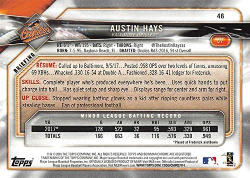 2018 Bowman 46 Austin Hays RC טירון Baltimore Orioles כרטיס בייסבול