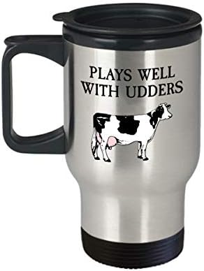 ספל נסיעות פרה - מתנת פרה מצחיקה - חובב פרה מתנה - מתנת חקלאי חלב - מתנה לחוות בקר - משחק טוב עם Udders