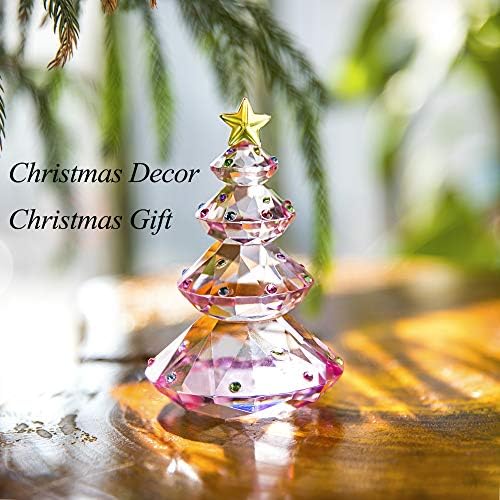 QFKRIS CRYSTAL עץ חג המולד צלמית זכוכית זכוכית משקל נייר משקל קישוט לחג חג המולד מתנה יצירתית