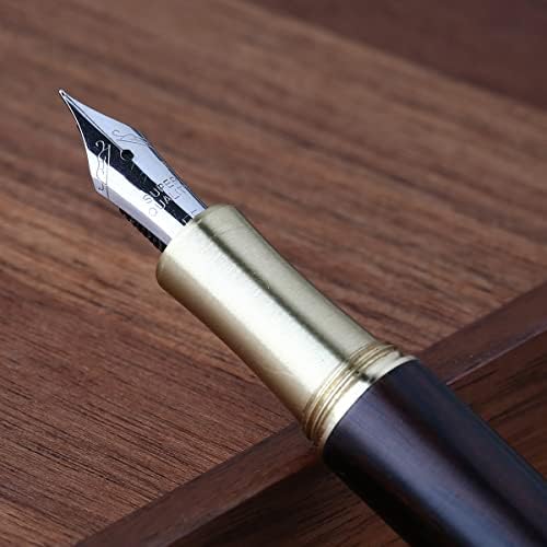 ארופה מג'וחן M7 עט מזרקת עץ עם כובע עט פליז ציפורן משובח, עט כתיבת עץ אדום כהה בעבודת יד עם קופסה