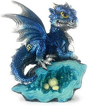 לא זה פסל דרקון נחמד כחול עם חרב דרקון מימי הביניים וכדור קריסטל דרקון אספנות פנטזיה פנטזיה מימי הביניים עיצוב דרקון, 4 x 2 x 7 אינץ '