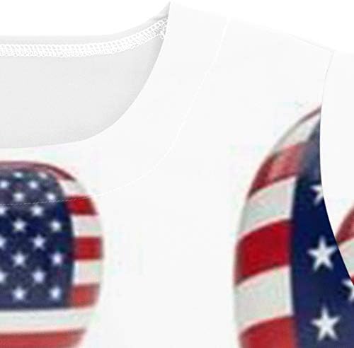 4 ביולי חולצת טי לנשים דגל אמריקאי קיץ חולצות שרוול קצר עם צווארון וי עם 2 כיסים חולצות בגדי עבודה מזדמנים לחג