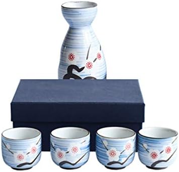 סט מתנה של Luxshiny Glass Set Set Gloss Set Set 5 pcs Saki Blue Set, בקבוק סאקה עם כוס קרמיקה סט קרמי