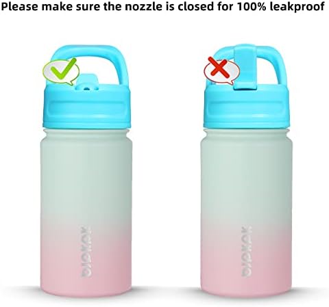 BJPKPK 15OZ בקבוק מים לילדים, בקבוק מים מבודדים עם מכסה קש, הוכחת דליפה לשימוש חוזר תרמוס ללא BPA, כוסות מתכת נירוסטה לילדים עם 2 קש,