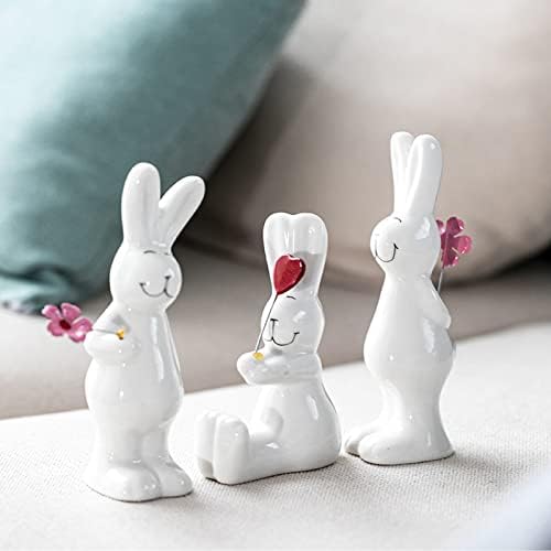 Lifexquisiter 3 PCS קרמיקה ארנב צלמיות תפאורה, ארנבות ארנבות חרסינה חמודות פסלי קישוטי אמנות מודרניים לבית מתנות פסטיבל ארנב דה -אוקרים/פסחא