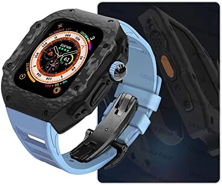 ערכת שינוי בולסה מארז סיבי פחמן עבור Apple Watch Ultra 8 7 6 SE 5 4 ערכת MOT MOT MOT עבור IWATCH 49 ממ 45 ממ 44 ממ Fluororubber פס