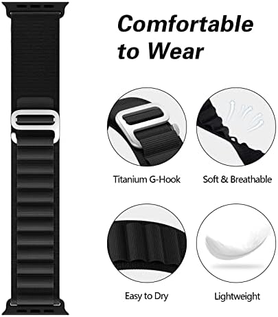 לולאה אלפינית - תואם לפס Apple Watch עבור 49 ממ 45 ממ 44 ממ 42 ממ 41 ממ 40 ממ 38 ממ, לולאת סולו ניילון עם G -Hook עבור Apple Watch Ultra