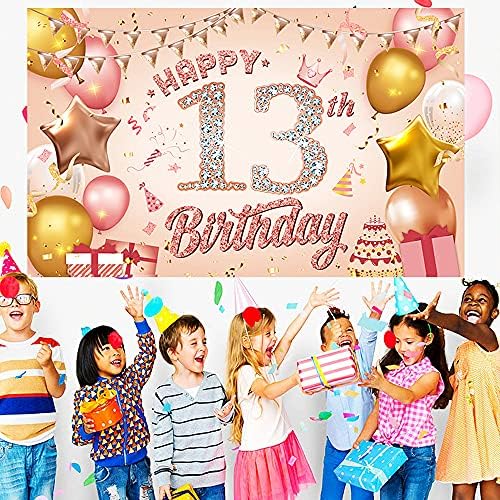 צ 'ונגצ' יום הולדת שמח 13 ילדה רקע באנר קישוט, גדול ורוד שמח 13 יום הולדת פוסטר תא צילום רקע אבזרי מסיבת יום הולדת קישוט