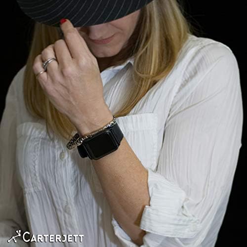 Carterjett XL / XXL תואם עם פס שעון Apple 45 ממ 44 ממ 42 ממ שחור עור אמיתי Iwatch Band Stepping רצועה ארוכה X- מפרקי כף יד גדולים לסדרה