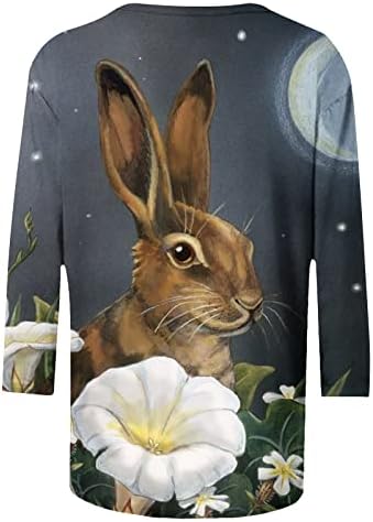 חולצת ארנב פסחא לנשים 2023 פרחוני וינטג '3/4 שרוול O צוואר אופנה חולצות מזדמנים חולצות