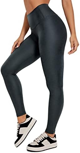 Crz יוגה מט חותלות עור מטות לנשים 25 ''/28 '' - מכנסי עור מותניים גבוהים מכנסיים לבקרת בטן טייץ 'טייץ'
