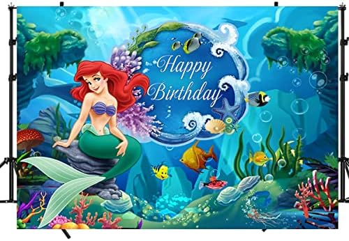5 * 7 רגל מתחת לים אספקת מסיבת נסיכת בת ים, בת ים צילום ויניל רקע תמונה יום הולדת שמח באנר עבור מתחת לים נושא בת ים מסיבת יום הולדת תפאורות