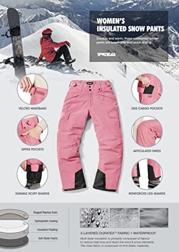 מכנסי שלג חורפי לנשים TSLA, מכנסי סקי מבודדים אטומים למים, קרקעית סנובורד Ripstop