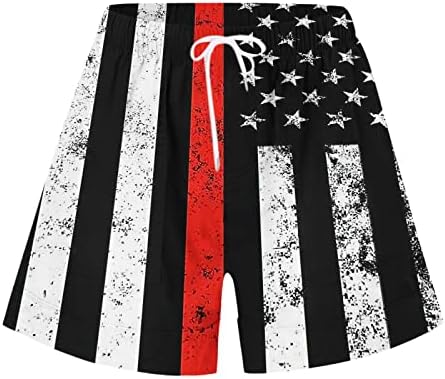 נשים ספורט מזדמן מכנסיים קצרים אמריקאי דגל הדפסת רופף כיסי שרוך מכנסי טרנינג חוף ילדיםקצר עבור פטריוטית המפלגה