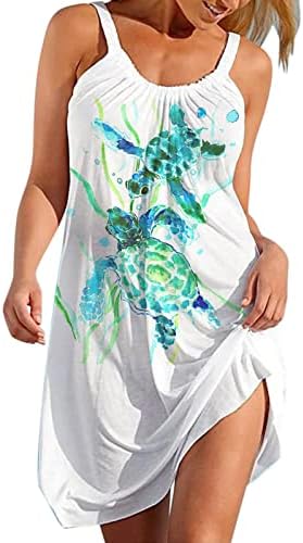 נשים של מיני שמלות עגול צוואר בוהו חוף שמלות שרוולים מקרית חולצת טי שמלת רופף זורם שמלות קיץ טנק שמלה