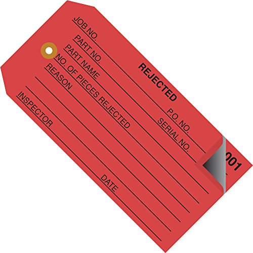 תגי פיקוח, 2 חלק, ממוספר 001-499, נדחה , 4 3/4 x 2 3/8 , אדום, 500/מקרה, על ידי משלוח הנחה ארהב