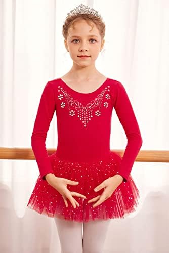 ZACLOTRE ילד בנות שרוול ארוך שרוול לוטות ריקוד בלט נוצץ תלבושות בלרינה טוטו
