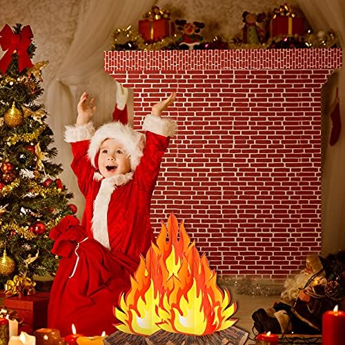 4 חתיכות אדום לבני קיר רקע מסיבת פלסטיק אדום לבני קיר מפת שולחן קישוטי מלאכותי אש להבה קרטון 3 ד מדורה מזויף מרכזי עבור חג המולד ליל כל